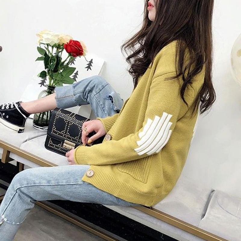 Spring  Autumn V-neck Cardigan Sweater Women Short Knit Small Coat Loose Casual Fashion Students All-match