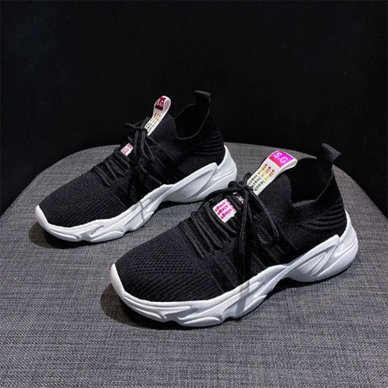 Running Shoes Flying Weaving Spring Ins Tide Casual All-match Solid Color Sneakers Fashion Student Shoes Lace-up Sneakers