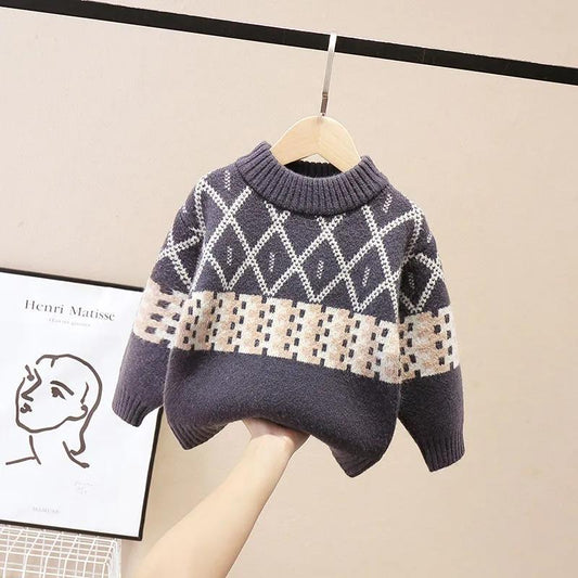 Children's Sweater Men's Plus Velvet Thickening Girl Winter Warm Bottoming Shirt Boy Baby Round Neck Pullover Long-sleeved Sweater