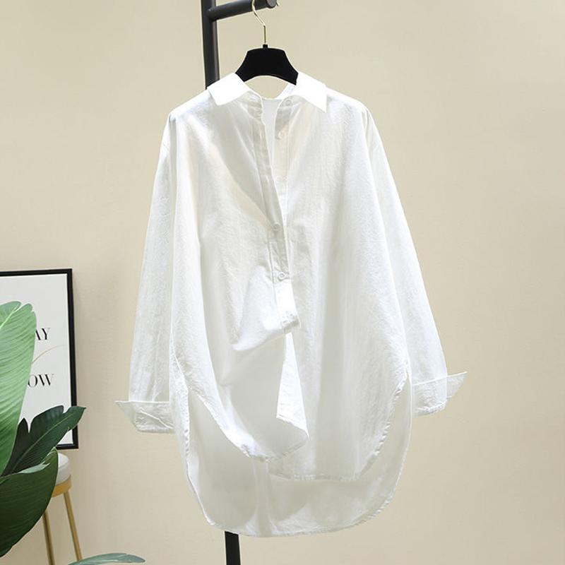 Women's Cotton Shirt with Long Sleeves and Loose Design The Fabric Is Soft Breathable and Sweat-absorbing Solid Color Shirt