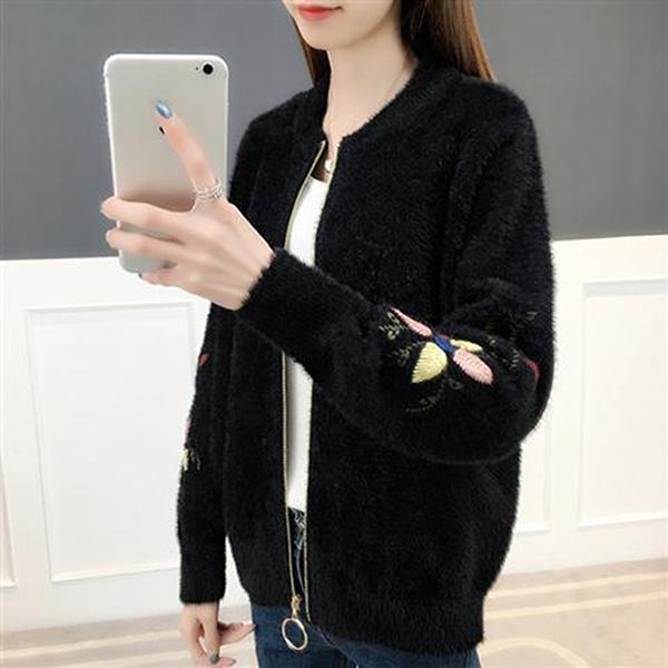 Imitation Mink Fleece Knitted Cardigan Spring and Autumn Loose Short Coat Fashion Thick Top