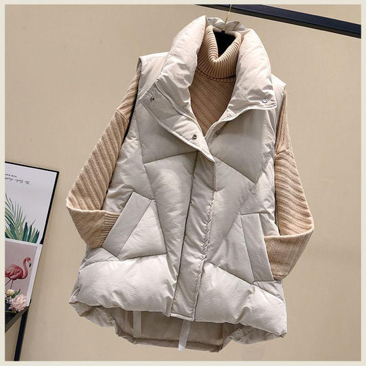 Autumn Winter Fashion Cotton Coat All-match Loose Casual Slim-fitting Sleeveless Stand-up Collar Bread Clothes Mid-length Women's Waistcoat Outwear