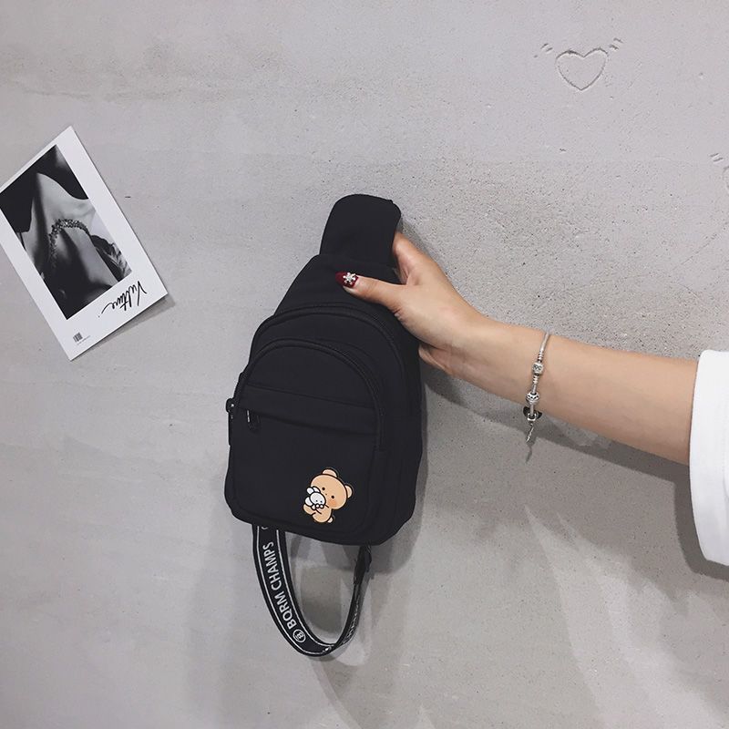 Canvas Bag Women's Casual Simple Solid Color Shoulder Bag Korean Version of Nylon Cloth Cute All-match Messenger Bag