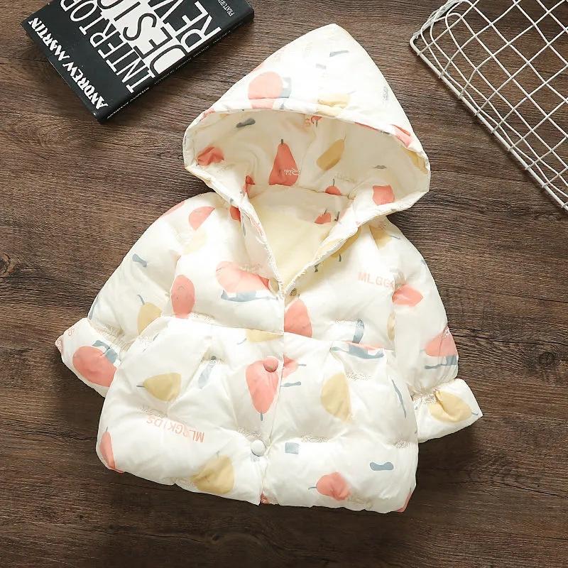 Plus Velvet Autumn and Winter Children's Padded Jacket Girls Hooded Padded Jacket 0-4 Years Old Warm Cotton Jacket Down Jacket