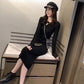 Fashion Black Long Skirt Women's Dress Winter Thin Long Sleeve Bottoming Dress Female
