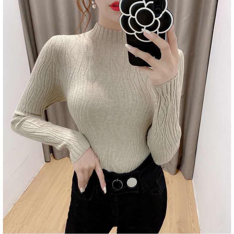 Sexy Bottoming Shirt Slim Slimming All-match  Sweater Knit Sweater Long-sleeved Comfortable and Delicate Blouse