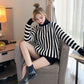 Thick High Neck Vertical Striped Sweater Women's Pullover Fall Winter Loose Casual Fashion Jacket Women
