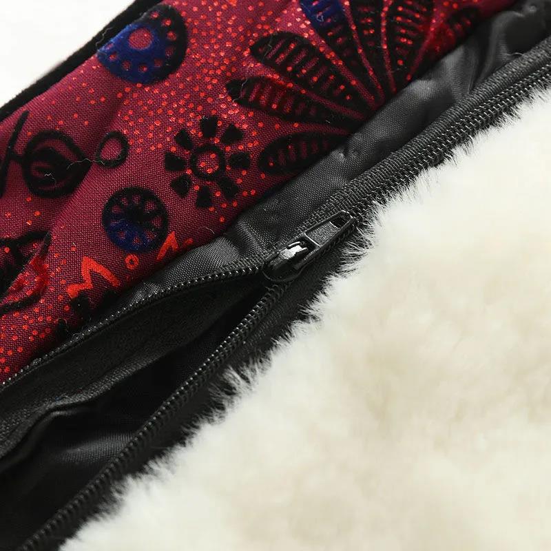 Wool Padded Jacket Ladies Middle-aged and Elderly Winter Thick Fur Warm Coat Mother Wear Leather Long-sleeved Jacket