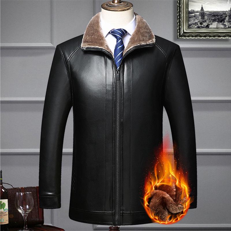 Winter leather coat fur one coat jacket plus velvet thickened large size long-sleeved leather jacket