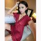 Plus Size Women's Sexy Mesh Nightdress Summer Transparent See-through Lace Suspenders Short-sleeves Two-wear Sexy Nightdress