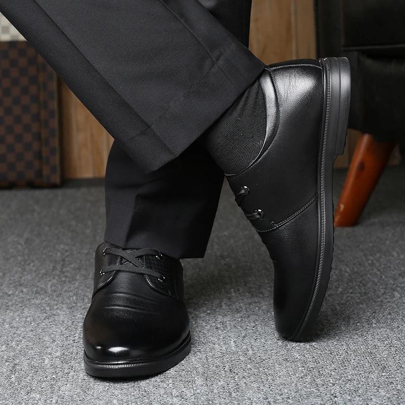 Men's Spring and Autumn Business Leather Shoes Real Cowhide Round Toe Breathable Dad Shoes Husband Casual Shoes Korean Men's Lace-up Shoes