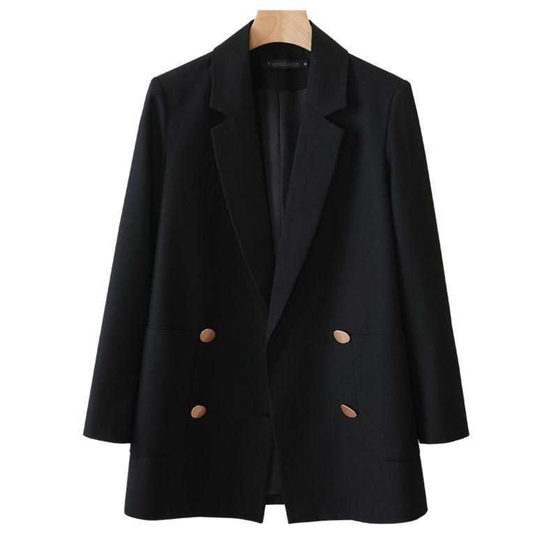 Leisure Suit Jacket Female Long Section of The Spring and Autumn Suit Slim British Style Double-breasted Suit Jacket Women's Casual Loose Coat