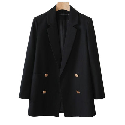 Leisure Suit Jacket Female Long Section of The Spring and Autumn Suit Slim British Style Double-breasted Suit Jacket Women's Casual Loose Coat
