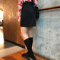 XS-2XL Pofulove Black Anti-light Skirt Student Irregular High Waist Thin Sexy A-line Split Skirts