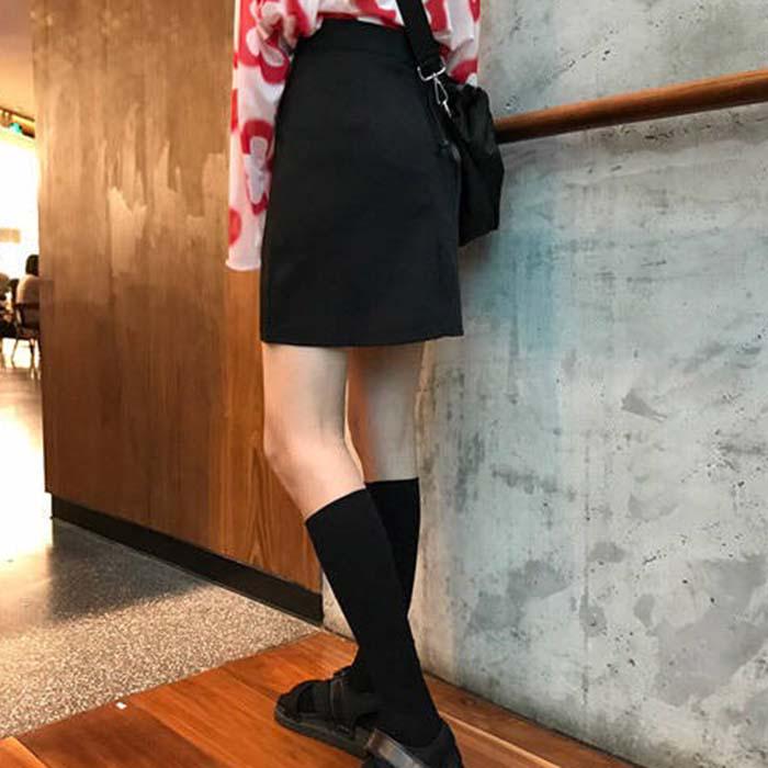 XS-2XL Pofulove Black Anti-light Skirt Student Irregular High Waist Thin Sexy A-line Split Skirts