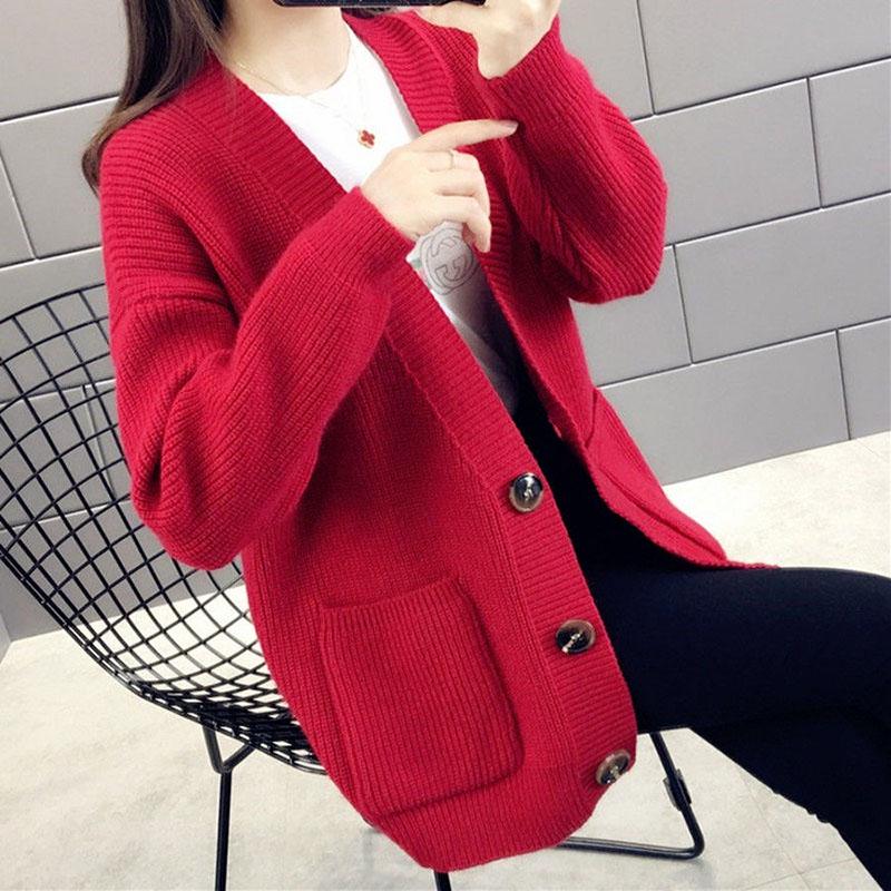 Spring and Autumn Knitted Sweater Cardigan Casual Jacket Thick Loose Young Women's Top