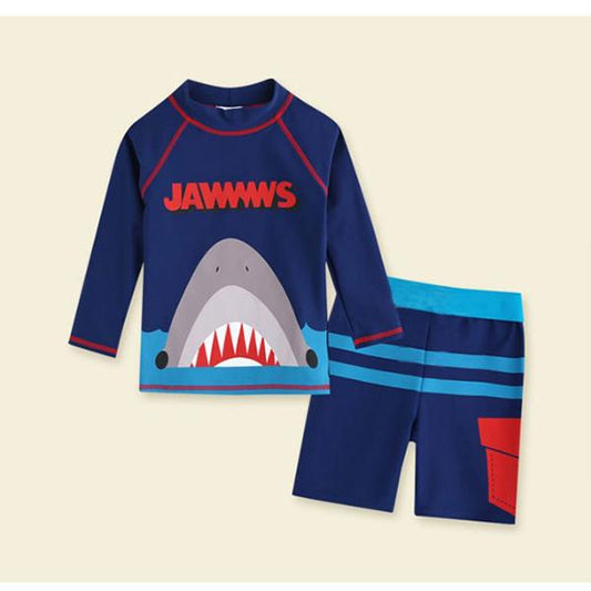 Children's Swimsuit Boy Cartoon Printing Separate Swimwear Boy Middle-aged Long-sleeved Swimming Trunks Quick-drying Bathing Suit