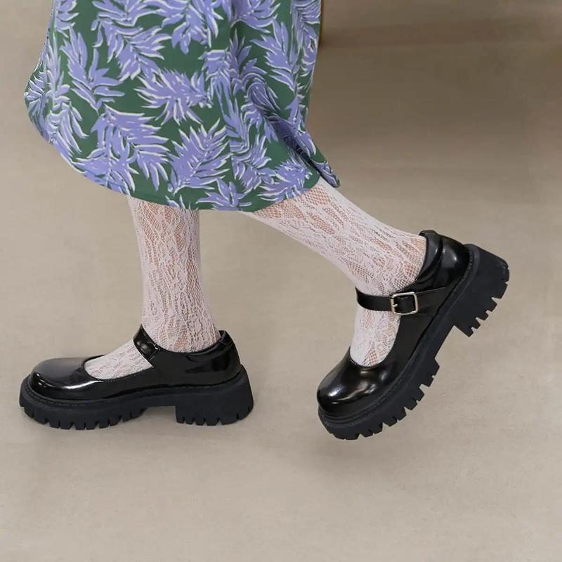 Korean Style Thick-soled Round-toe Thin Women's Shoes All-match Retro British Style Leather Shoes Japanese Women's Small Leather Shoes