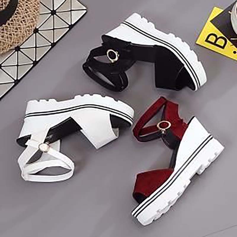 Summer Korean Style Slope with High-heeled Roman Shoes Thick-soled Student Sandals Women's Cross Platform Platform Women's Shoes
