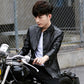 Fashionable Slim-fit Men's Leather Jacket with Stand-up Collar Pu Leather Handsome Motorcycle Leather Jacket