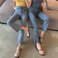 Women Fashion High-Rise Wide Leg Flared Jeans Bell Bottom Jeans Denim Ladies Zipper Pocket Trousers
