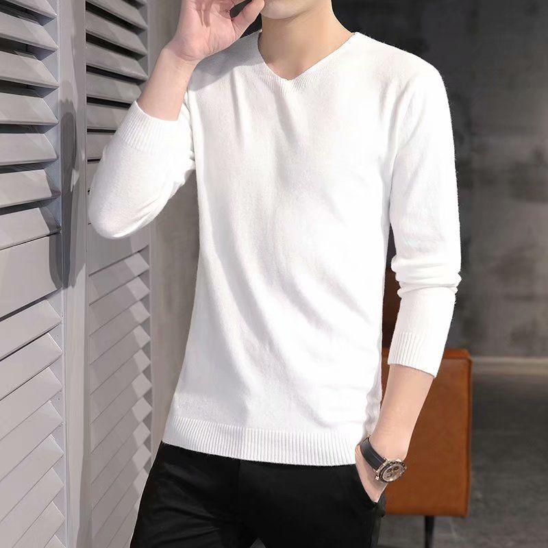 Sweater Bottoming Shirt Men's V-neck Pullover Long-sleeved Knitted Bottoming Shirt Men's Casual Slim Solid Color Sweater