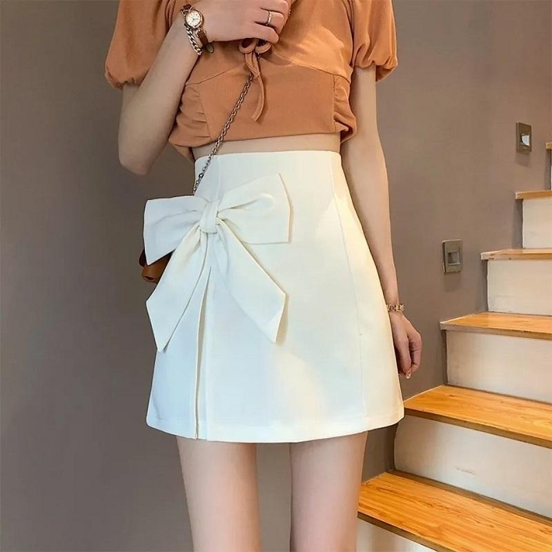 Bow Knot High Waist Slim Skirt Women's Summer A-line Skirt Casual All-match Short Skirt