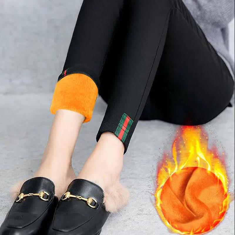 Korean Version of Autumn and Winter Feet Pants Women Plus Velvet Nine-point Leggings Outer Wear High-waist Stretch Slim Slimming Casual Pants