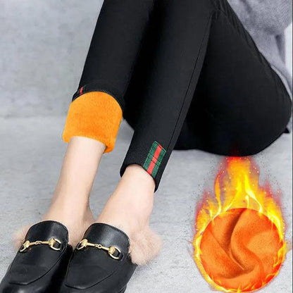 Korean Version of Autumn and Winter Feet Pants Women Plus Velvet Nine-point Leggings Outer Wear High-waist Stretch Slim Slimming Casual Pants