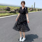 Ruffle Polka Dot Chiffon Dress Women's Short Trumpet Sleeve V-Neck Knee-length Daily Dating Party Office Wear