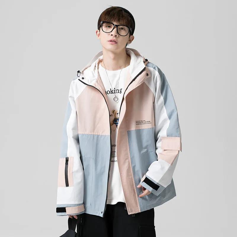 Men's and Women's Tooling Jackets Color Matching Casual Loose Jacket Hooded Jacket Tide Brand Lovers