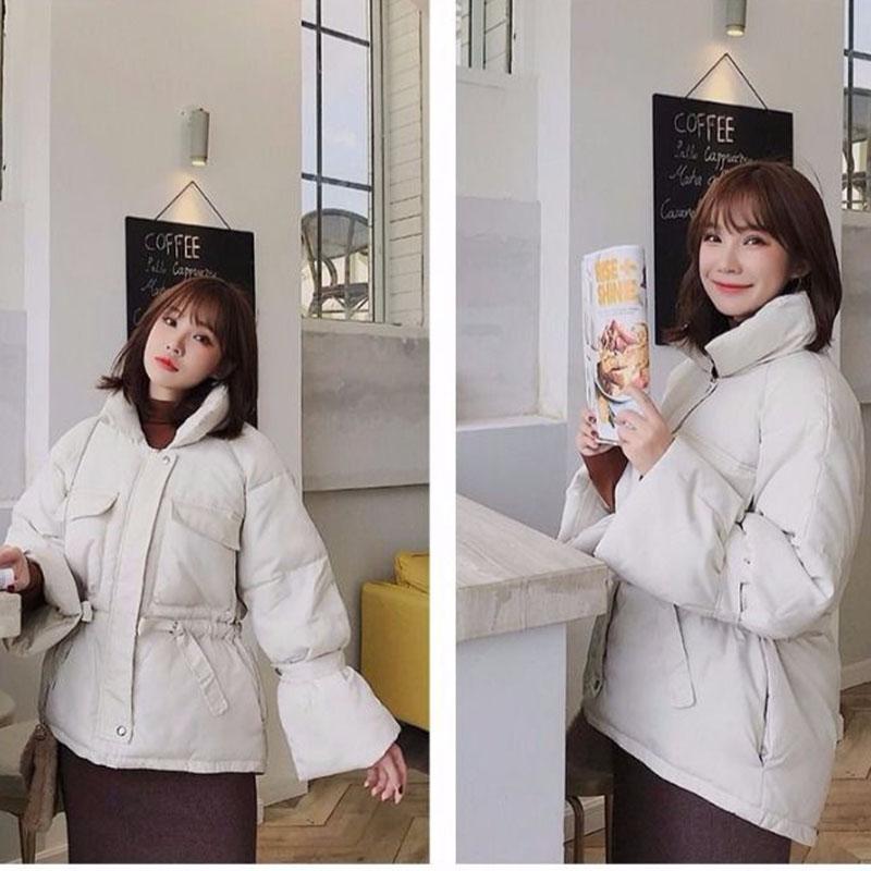 Winter Coat Female Students Loose Short Thick Padded Coat Ins Bread Coat Drawstring Parka Coat Zipper Pockets Female Warm Elegant Coat Jacket