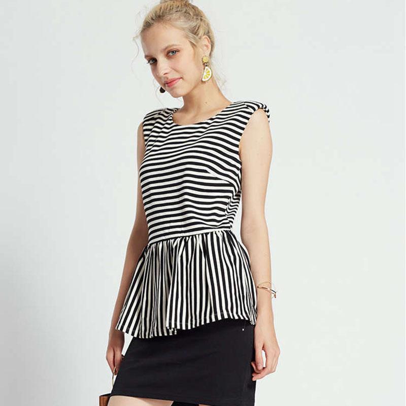Fashion Summe Strip Stitching Pleated Stripe Slim Sleeveless Fake Two-piece Dress Package Hip Dress