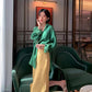 Women's Spring Autumn Shiny Shirts Large Size Vintage Lapel Mid-length Blouses Casual Loose Long Sleeve Shirts