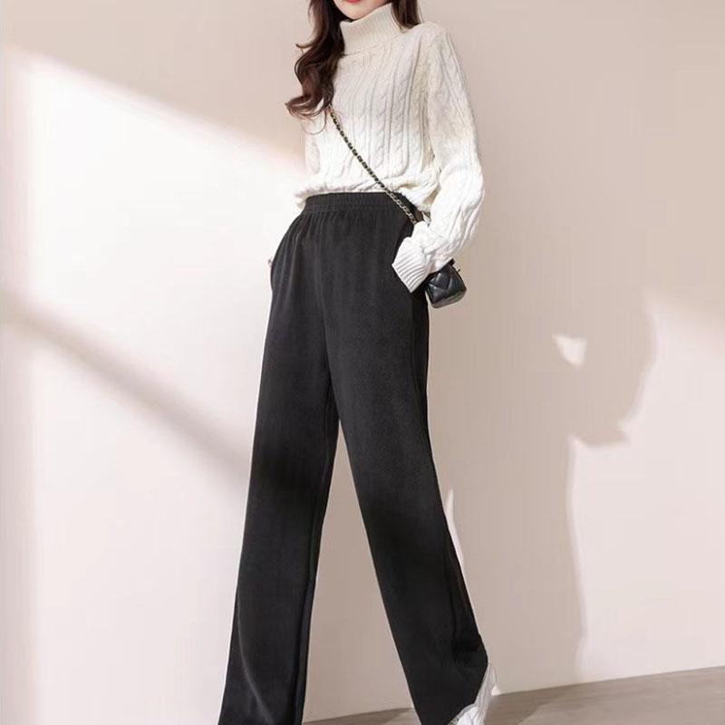 Wide Leg Pants Women's Autumn and Winter Plus Velvet Thickening New Style Drape High Waist Loose and Thin Mopping Straight Casual Long Pants Women