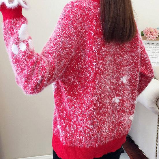 Women's Winter Loose Elk Sweater Female Large Size Temperament Sweater Half-high Lace Collar Christmas Knitted Pullover