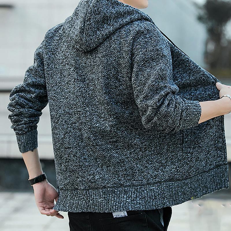 Mens Plus Velvet Cardigan Padded  Men's Knitted Sweater Cardigan Korean Trend Handsome