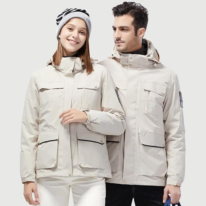 Men's and Women's Outdoor Jackets Winter Waterproof and Windproof White Duck Down Jacket Ski Mountaineering Two-piece Jacket