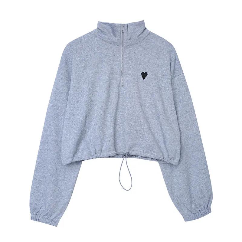 Short Drawstring Stand-up Collar Sweater Jacket Women Autumn Korean Loose All-match Sports Top