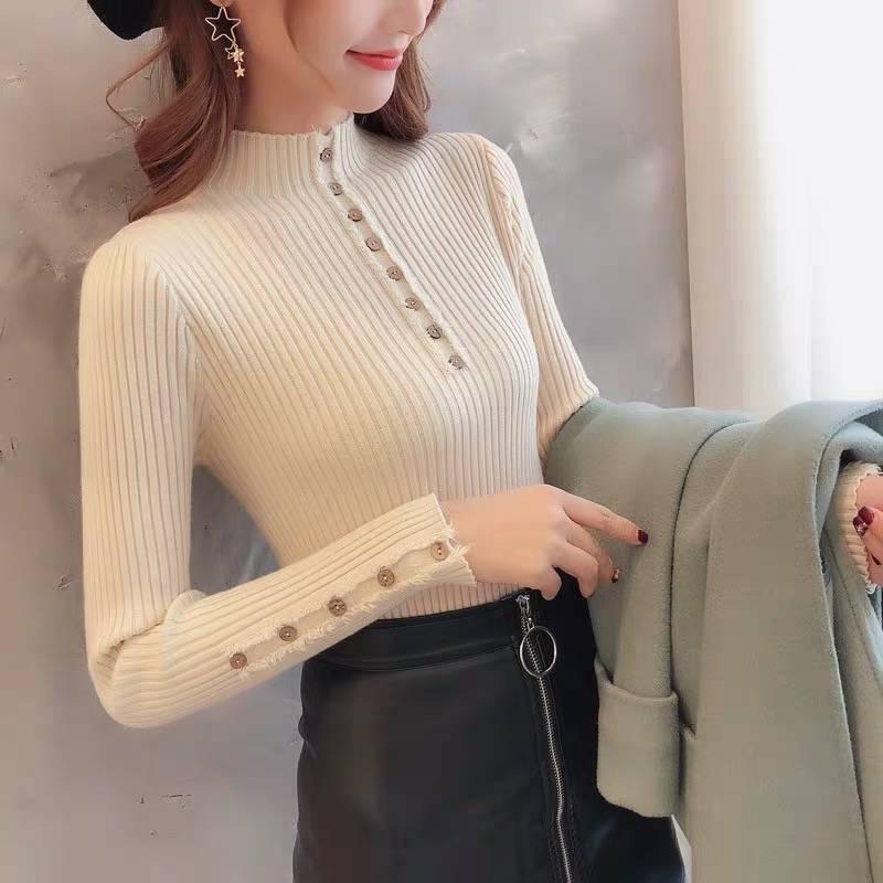 Polyvore Winter Half Turtleneck Warm Sweater Women Long-sleeve Pullover Fit Slim Bottoming Shirt