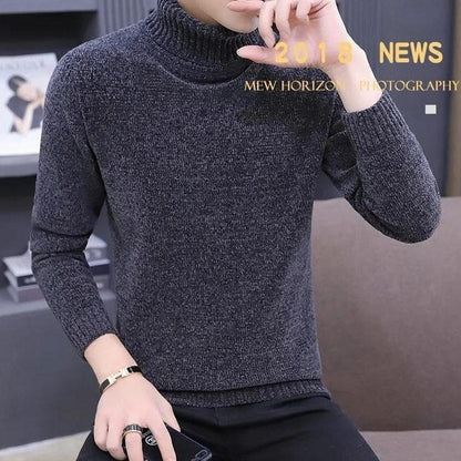 Winter Men's Fleece Sweater Bottoming Shirt Thickened Knitted Sweater Turtleneck Warm Sweater
