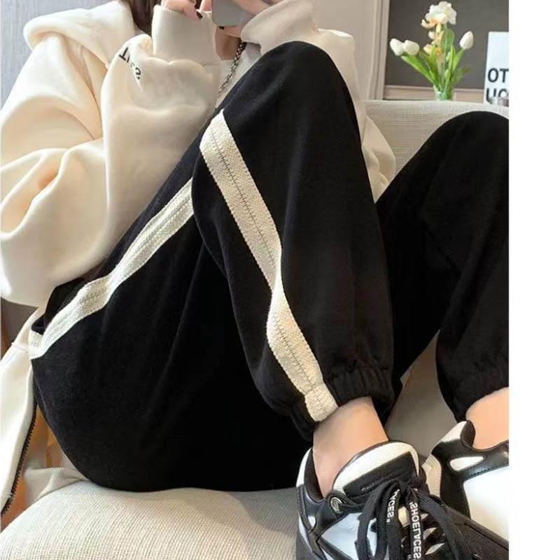 Plus Fleece Autumn and Winter Vibe Wind Pants Women High Waist Corset Casual Sports Pants Women Loose Tide