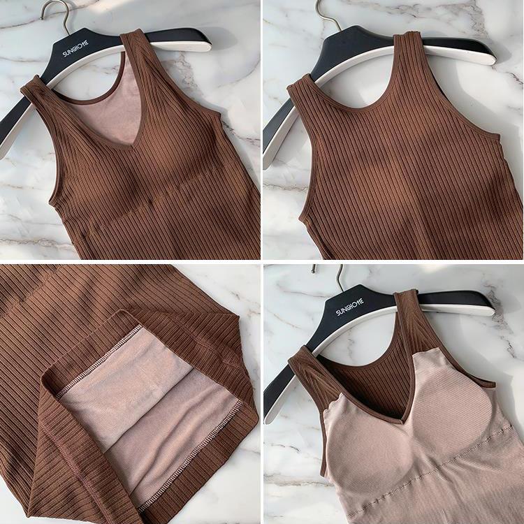Thermal Underwear Tops Winter Inner Wear Women Velvet Warm Vest with Pad V Neck Sleeveless Tank Top Sexy Undershirt Clothing