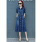 Denim Dress Women's Spring and Autumn Waist Tightening Long-sleeved Mid-length A-line Dress