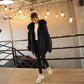 Workwear Padded Jacket Women Winter Korean Mid-length Large Fur Collar Loose Thick Plus Velvet Padded Jacket