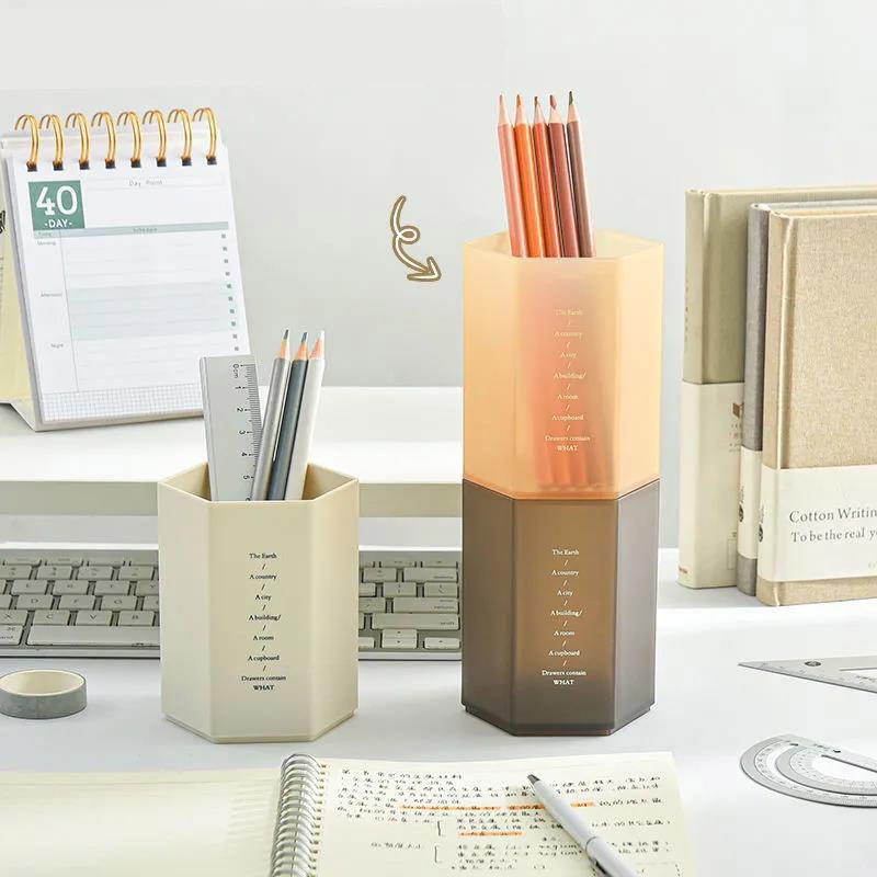 Ins Retro Pen Holder Simple Student Japanese High-value Desktop Hexagonal Pen Holder Storage Box Desktop Storage Stationery