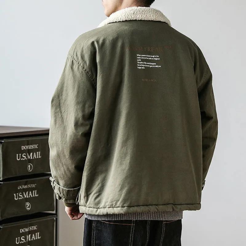 Winter Workwear Lamb Wool Coat Men's Trendy Brand Loose Plus Velvet Thick Padded Coat Trend Wild Padded Jacket