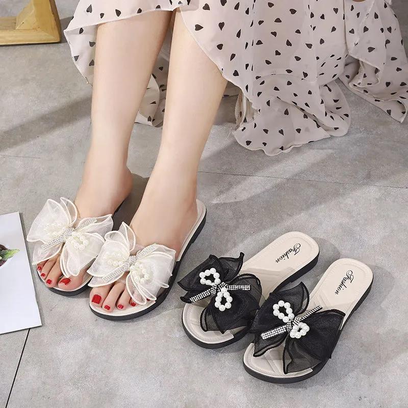 Summer Indoor Flat Slippers Women's Bow Outer Wear Non-slip Slippers