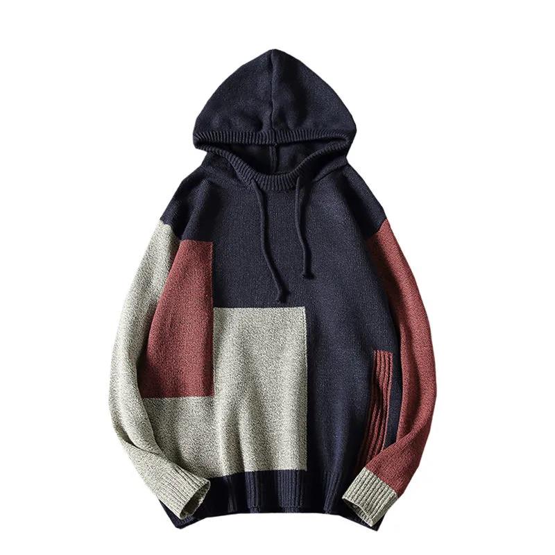 Autumn and Winter Sweater Men's Personality Color Matching Hoodie Loose Large Size Thick Sweater Warm Jacket