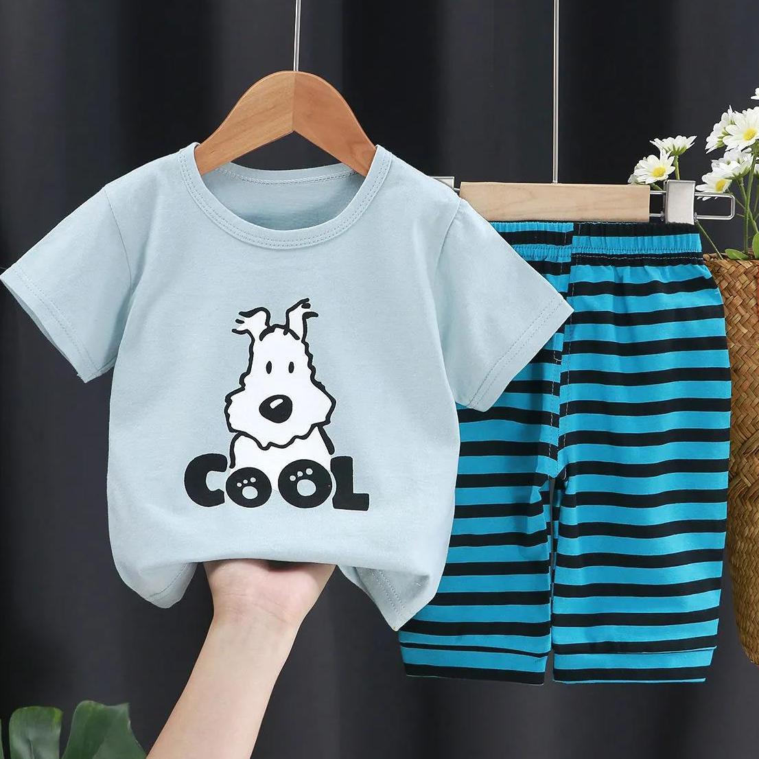 Children's Suit Summer Thin Short Sleeve Suit Boys and Girls Loose Korean Printed Animal T-shirt Shorts Two Piece Set